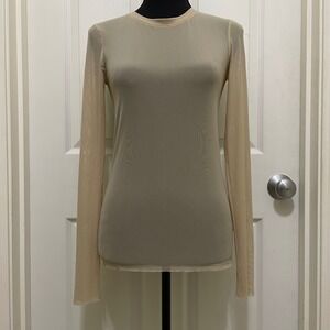 Wilfred Free Kristen T-Shirt‎ Roebuck Sheer Long Sleeve Top Beige Small NWT